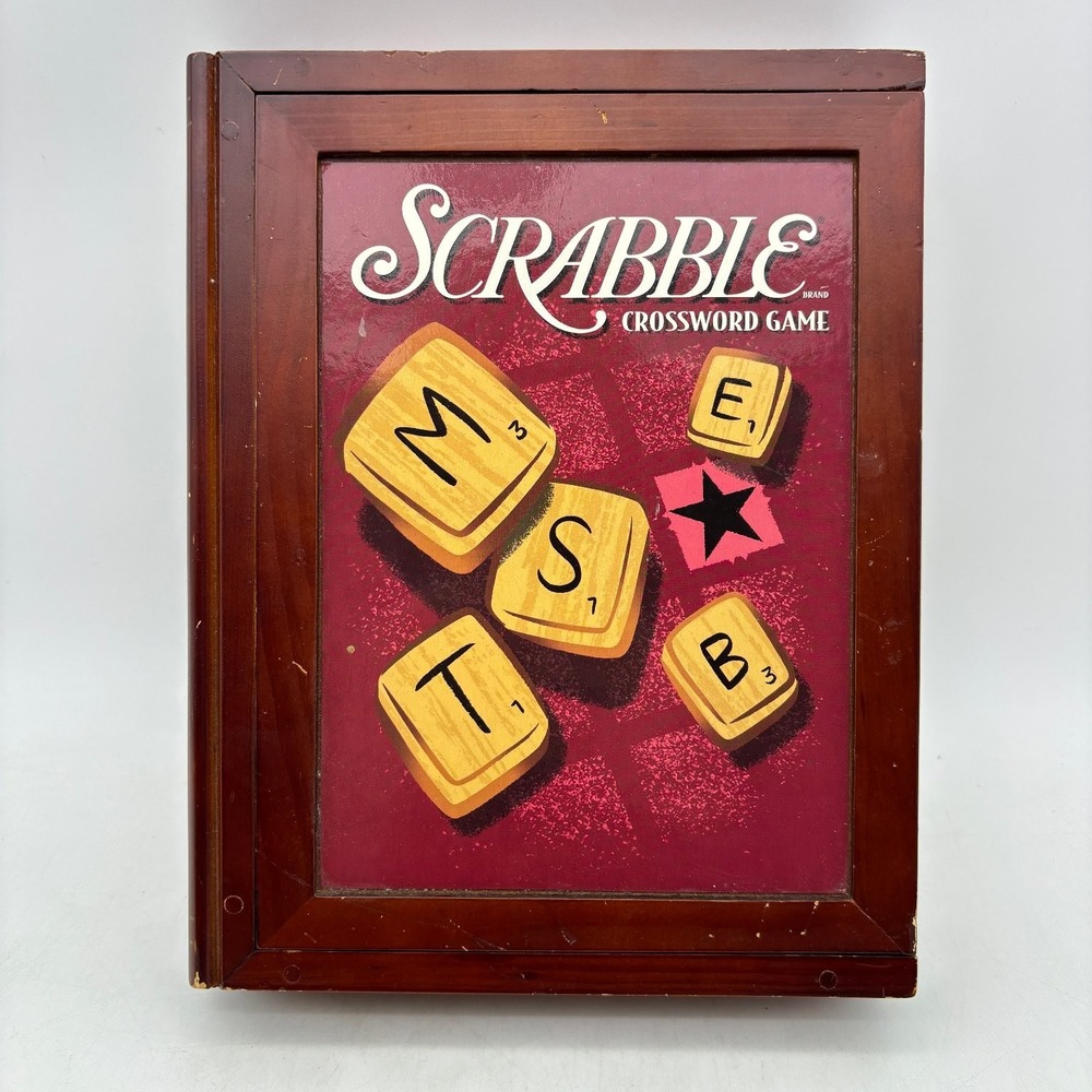 Scrabble Hasbro Vintage Wooden Book Box Crossword Board Game Complete